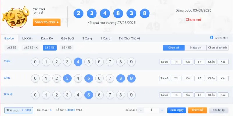 Bao lô 3 số trong lô đề còn gọi là xỉu chủ theo Miền Nam