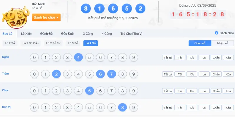 Bao lô 4 số có tỷ lệ thưởng cao, 1 ăn 8888